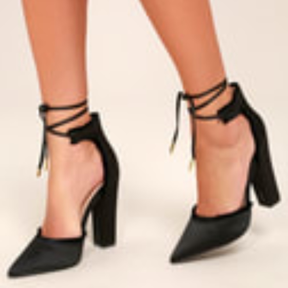 Black Satin Lace-up Heels